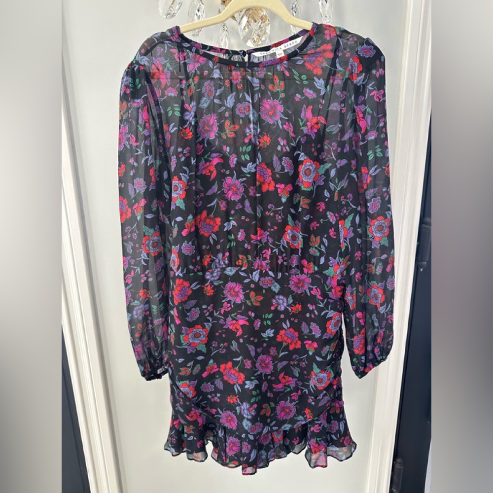 Veronica Beard Multicolor Floral dress long sleeve has attached slip
